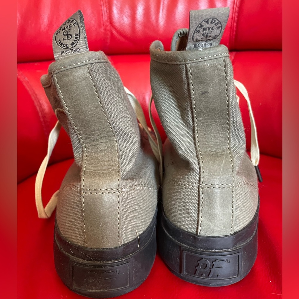 P.F. Flyers Olive Canvas High-Top Sneakers with Cream Laces - Picture 5 of 10